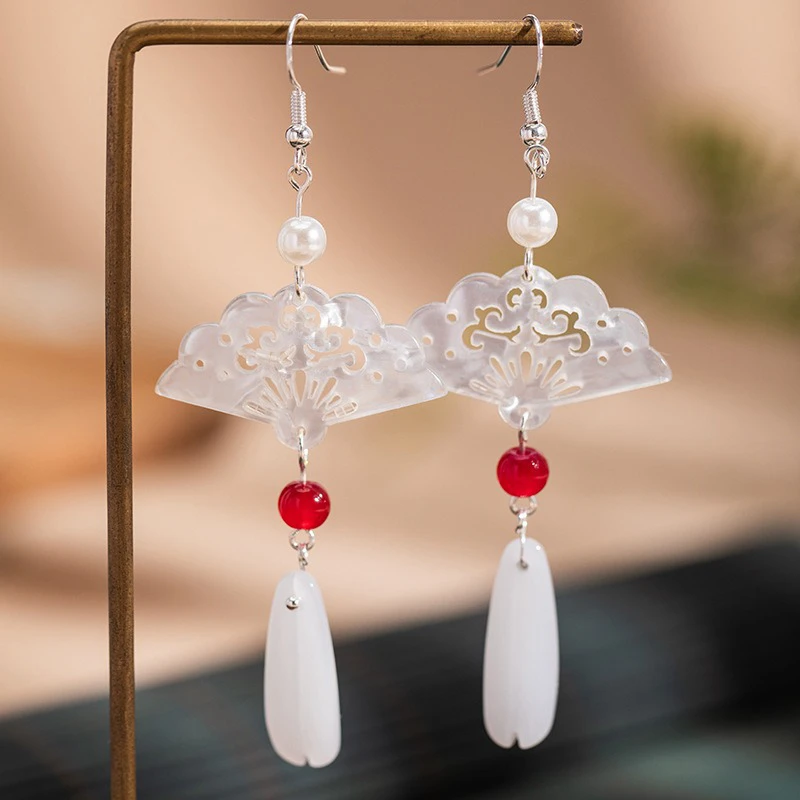 Fan-Earrings-Classical-Hanfu-Accessories-Niche-Ear-Hooks-Tassel-Earrings-1 Fan Earrings Classical Hanfu Accessories Niche Ear Hooks Tassel Earrings