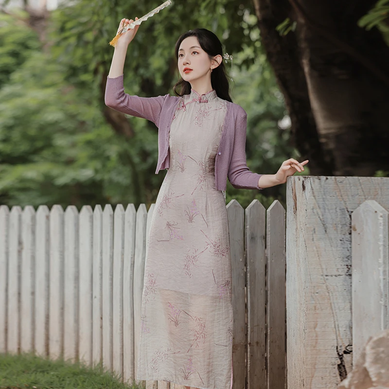 Lady's-Summer-Cheongsam-Slit-Sleeveless-Dresses-1 Lady's Summer Cheongsam Slit Sleeveless Dresses