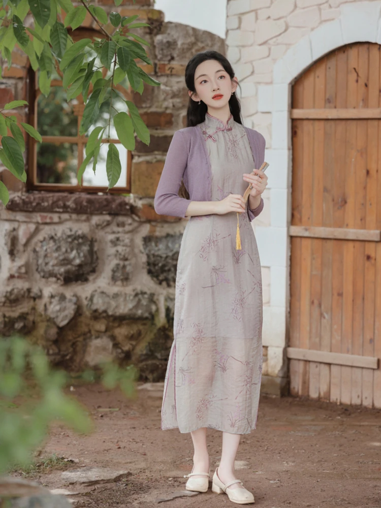 Lady's Summer Cheongsam Slit Sleeveless Dresses