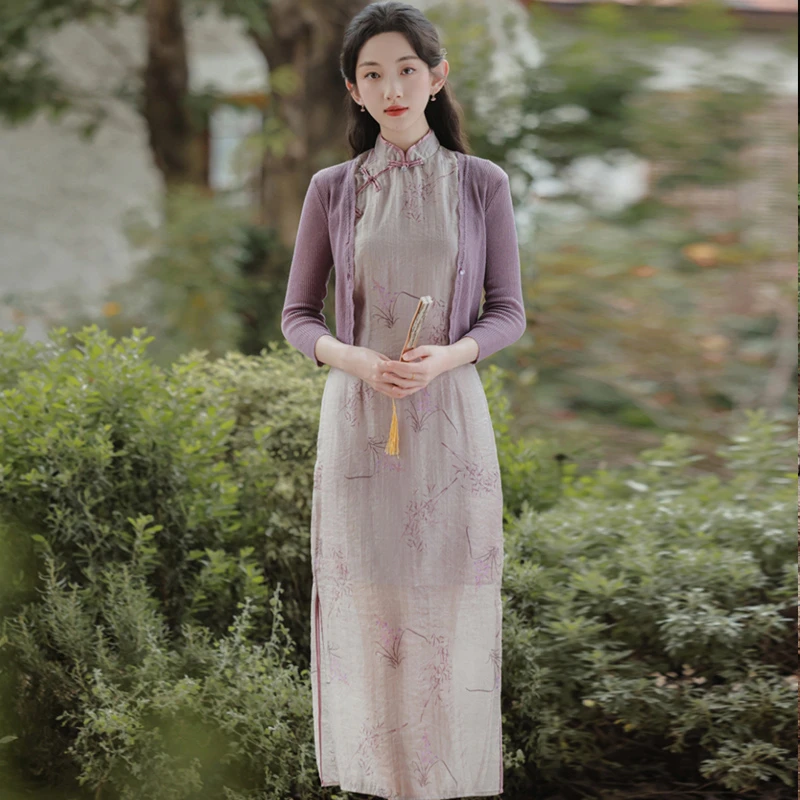 Lady's-Summer-Cheongsam-Slit-Sleeveless-Dresses-2 Lady's Summer Cheongsam Slit Sleeveless Dresses