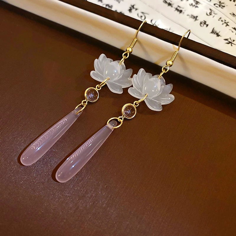 Lotus-Ear-Hooks-Chinese-Style-Classical-Resin-Earrings-Cheongsam-Accessories-4 Lotus Ear Hooks Chinese Style Classical Resin Earrings Cheongsam Accessories