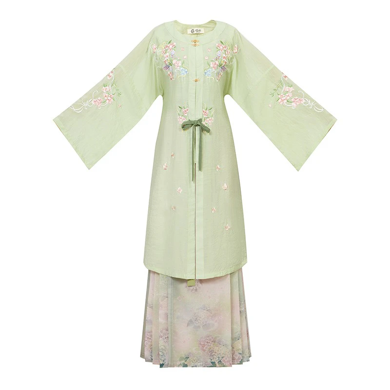Ming-Dynasty-Round-Neck-Long-Shirt-Ma-Mian-Skirt-Modern-Daily-Wear-4 Ming Dynasty Round Neck Long Shirt Ma Mian Skirt Modern Daily Wear
