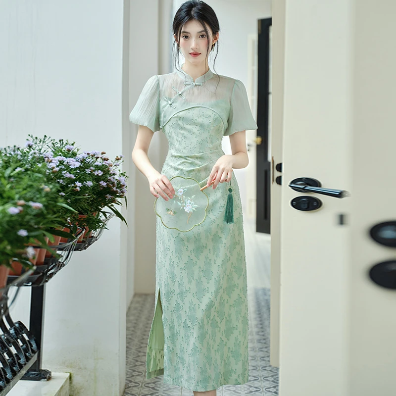 Modified-Cheongsam-Green-Women's-Summer-Dresses-1 Modified Cheongsam Green Women's Summer Dresses