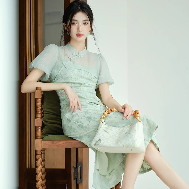 Modified-Cheongsam-Green-Women's-Summer-Dresses-3 Modified Cheongsam Green Women's Summer Dresses