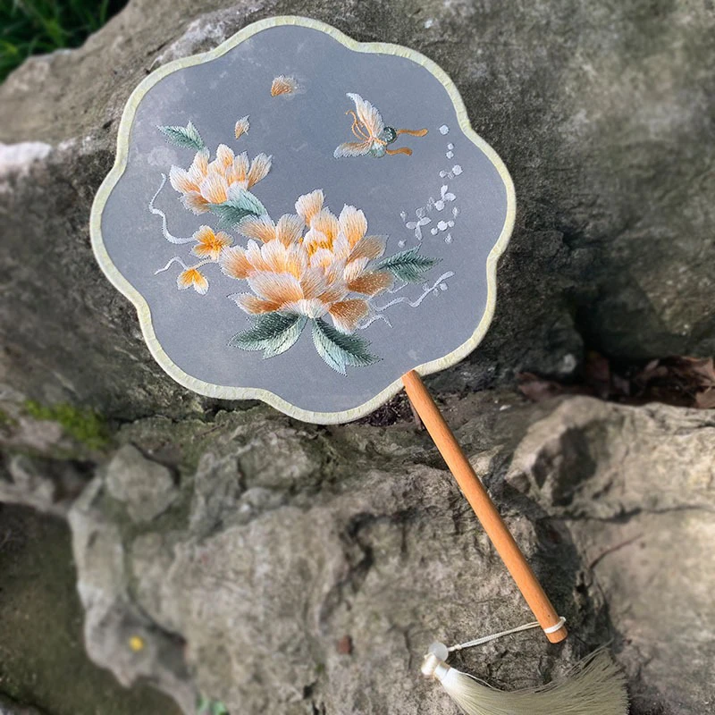 Peony-Tuanshan-Vintage-Embroidery-Fan-Hanfu-Accessories-2 Peony Tuanshan Vintage Embroidery Fan Hanfu Accessories