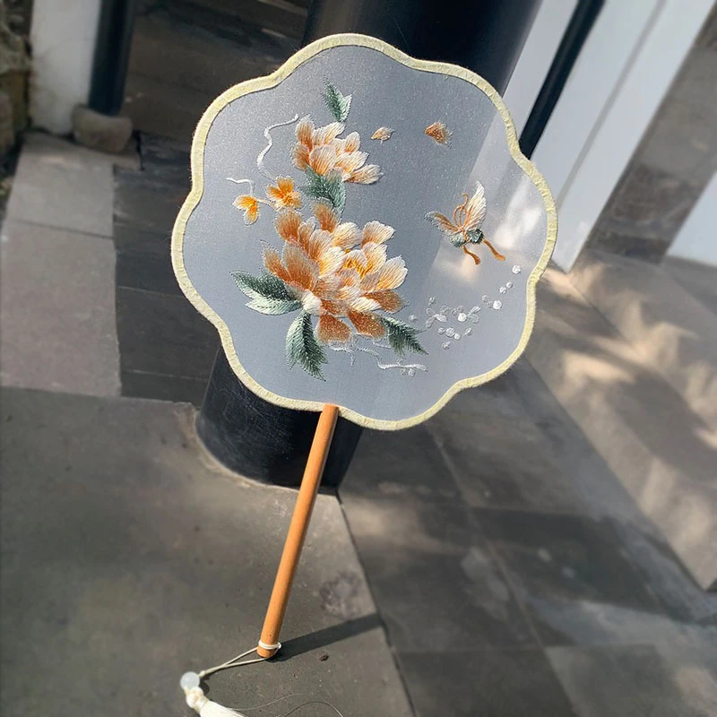 Peony-Tuanshan-Vintage-Embroidery-Fan-Hanfu-Accessories-3 Peony Tuanshan Vintage Embroidery Fan Hanfu Accessories