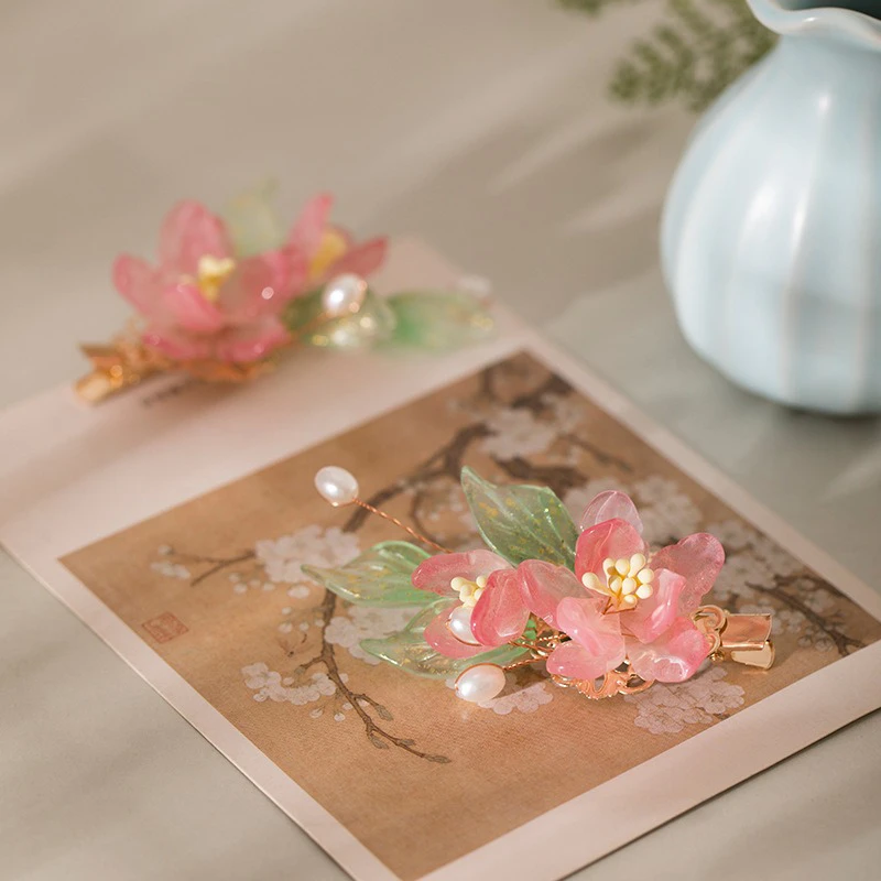 Pink-Hair-Clips-Hanfu-Peach-Blossom-Hair-Decoration-Children's-Classical-Accessories-1 Pink Hair Clips Hanfu Peach Blossom Hair Decoration Children's Classical Accessories