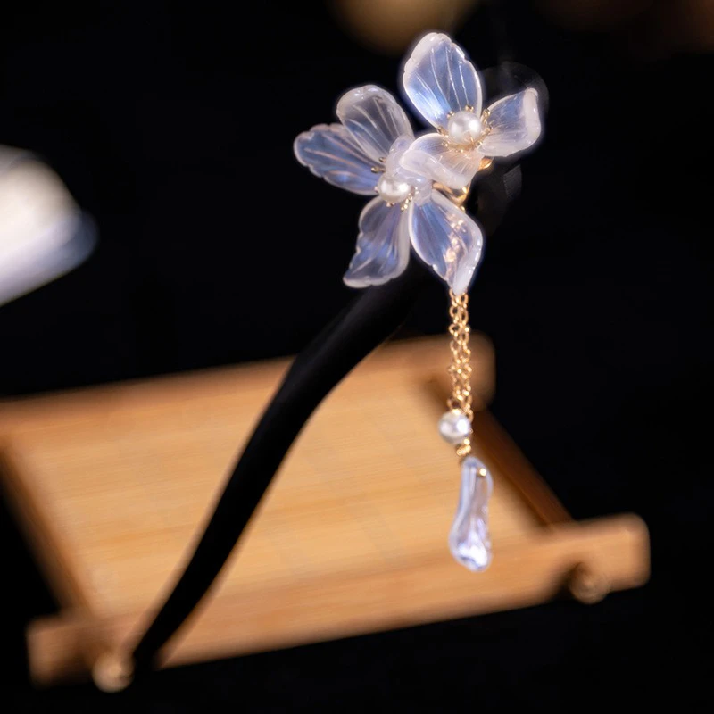 Women-Wooden-Hairpin-Transparent-Flower-Hanfu-Vintage-Fairy-Accessories-2 Women Wooden Hairpin Transparent Flower Hanfu Vintage Fairy Accessories