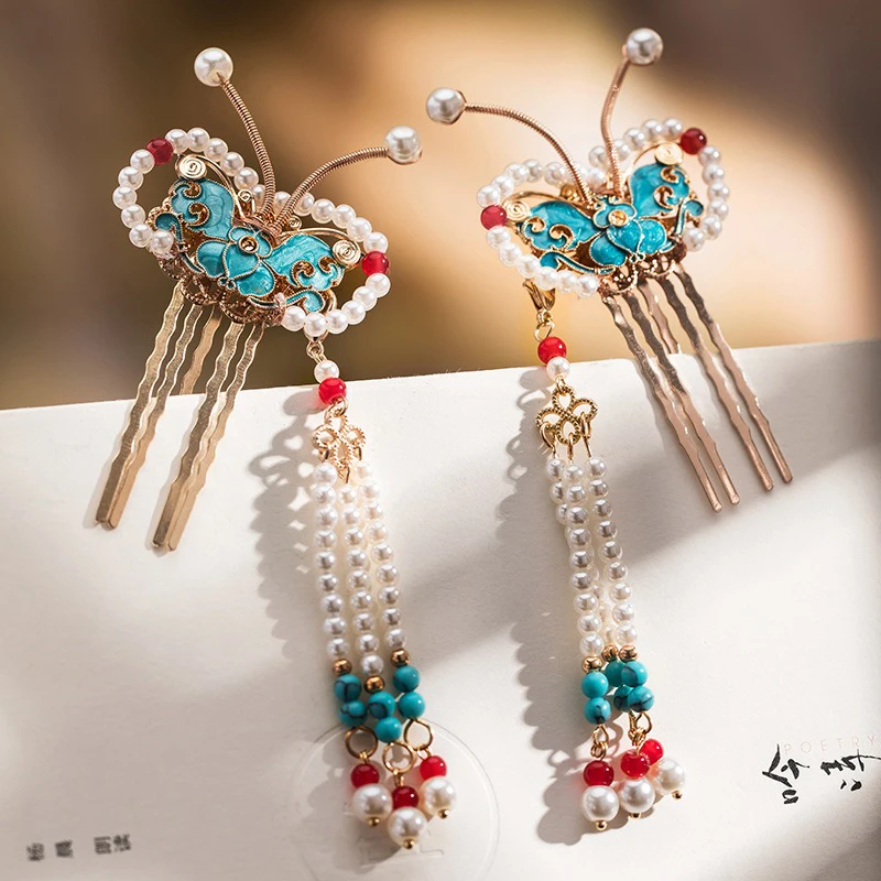Butterfly-Hanfu-Hair-Hairpin-Fairy-Tassel-Comb-Style-1 Butterfly Hanfu Hair Hairpin Fairy Tassel Comb Style