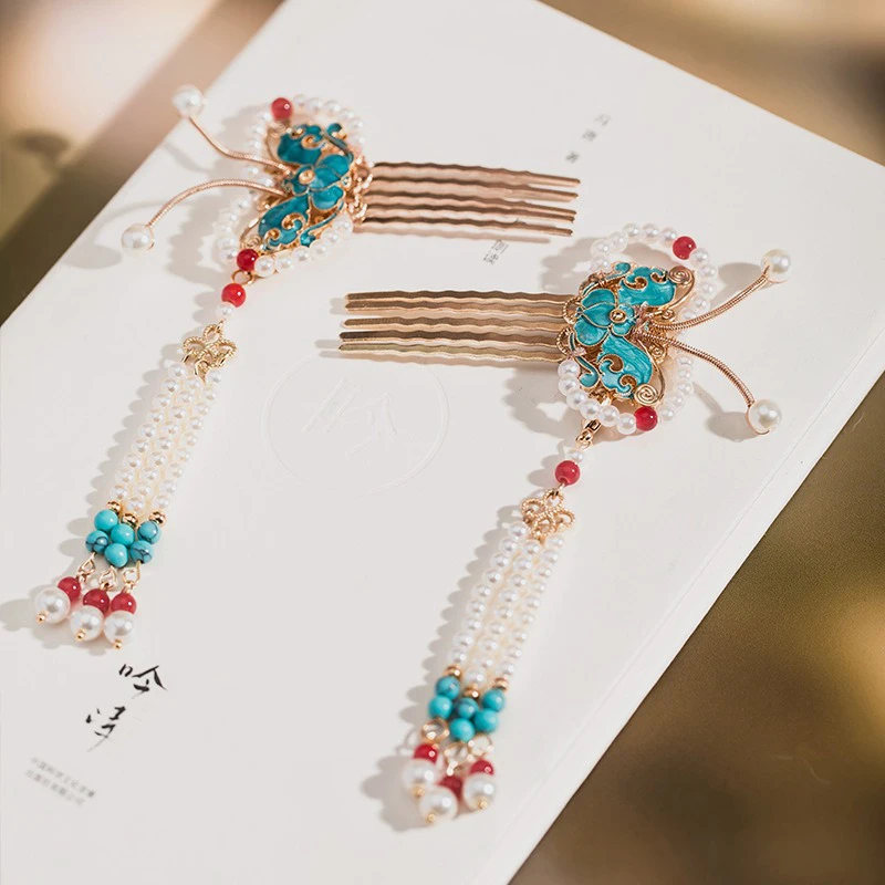 Butterfly-Hanfu-Hair-Hairpin-Fairy-Tassel-Comb-Style-2 Butterfly Hanfu Hair Hairpin Fairy Tassel Comb Style