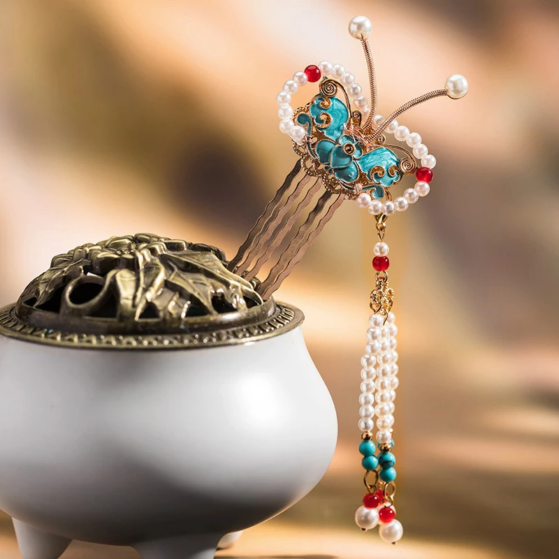 Butterfly-Hanfu-Hair-Hairpin-Fairy-Tassel-Comb-Style-3 Butterfly Hanfu Hair Hairpin Fairy Tassel Comb Style