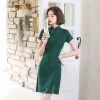 Fashion-Short-Cheongsam-Green-Slim-Summer-Dresses-2 Fashion Short Cheongsam Green Slim Summer Dresses