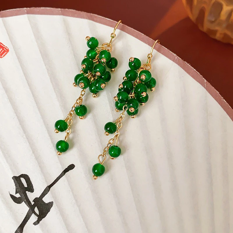Grape-Ear-Hooks-Simple-Tassel-Earrings-Fashion-Green-3 Grape Ear Hooks Simple Tassel Earrings Fashion Green