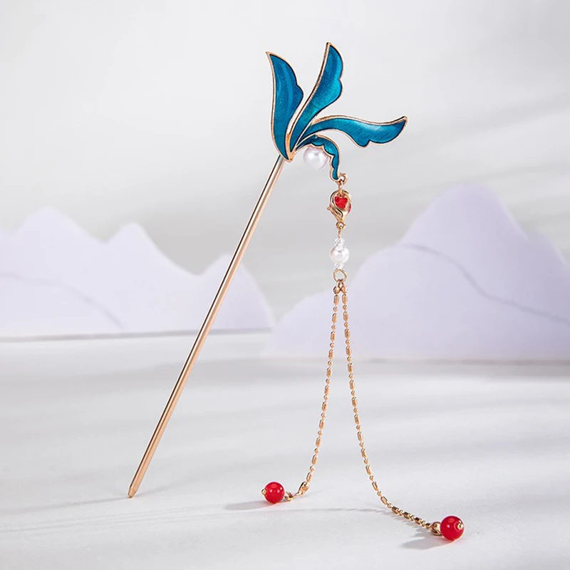 Hanfu-Simple-Hairpin-Blue-Headdress-Tassel-Ancient-Style-Accessories-1 Hanfu Simple Hairpin Blue Headdress Tassel Ancient Style Accessories