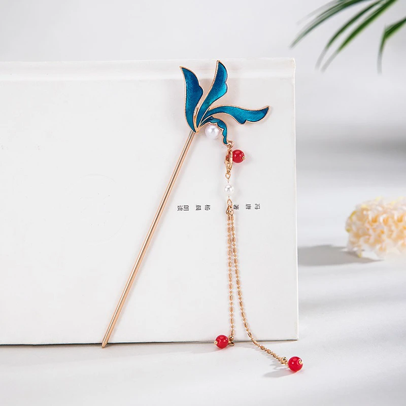 Hanfu-Simple-Hairpin-Blue-Headdress-Tassel-Ancient-Style-Accessories-3 Hanfu Simple Hairpin Blue Headdress Tassel Ancient Style Accessories