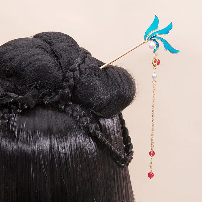 Hanfu-Simple-Hairpin-Blue-Headdress-Tassel-Ancient-Style-Accessories-4 Hanfu Simple Hairpin Blue Headdress Tassel Ancient Style Accessories