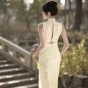 Sleeveless-Cheongsam-Ladies-Elegant-Beige-Long-Qipao-3 Sleeveless Cheongsam Ladies Elegant Beige Long Qipao