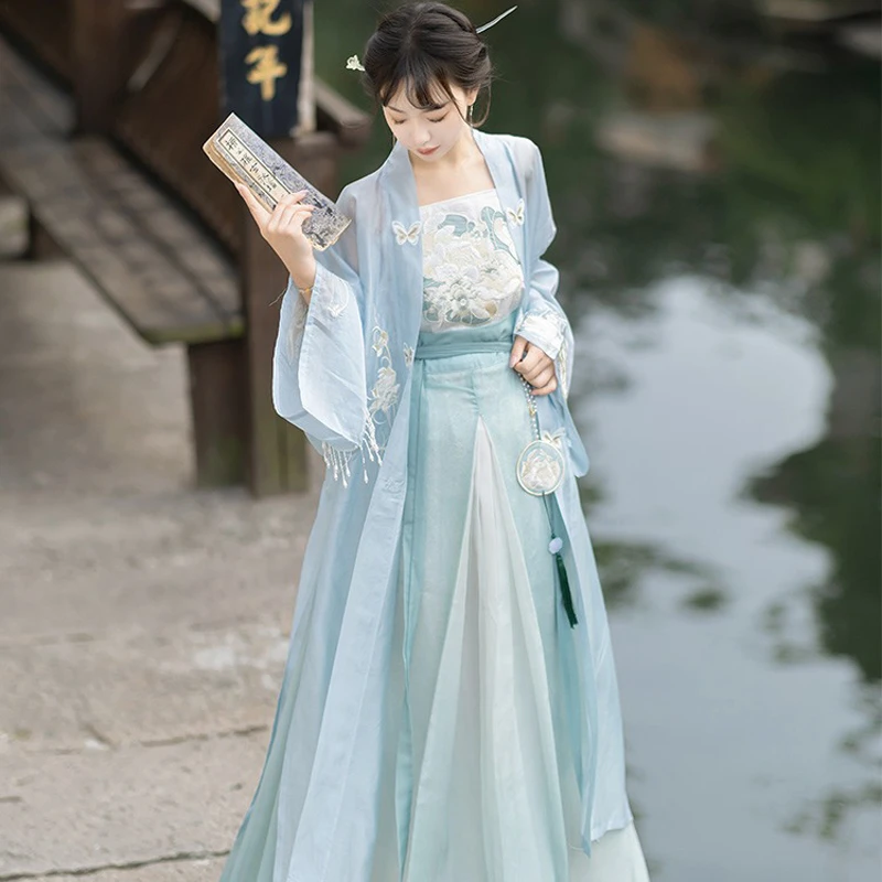 Song-Dynasty-Hanfu-Blue-Ladies-Summer-Dress-1 Song Dynasty Hanfu Blue Ladies Summer Dress