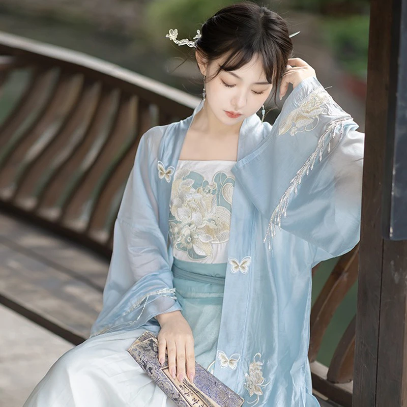 Song-Dynasty-Hanfu-Blue-Ladies-Summer-Dress-2 Song Dynasty Hanfu Blue Ladies Summer Dress