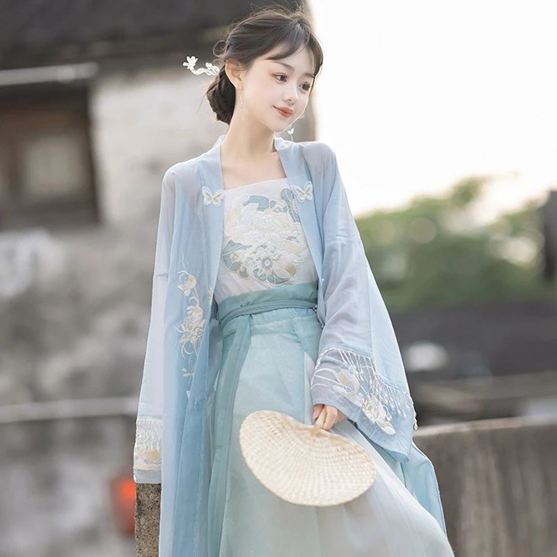 Song-Dynasty-Hanfu-Blue-Ladies-Summer-Dress-3 Song Dynasty Hanfu Blue Ladies Summer Dress
