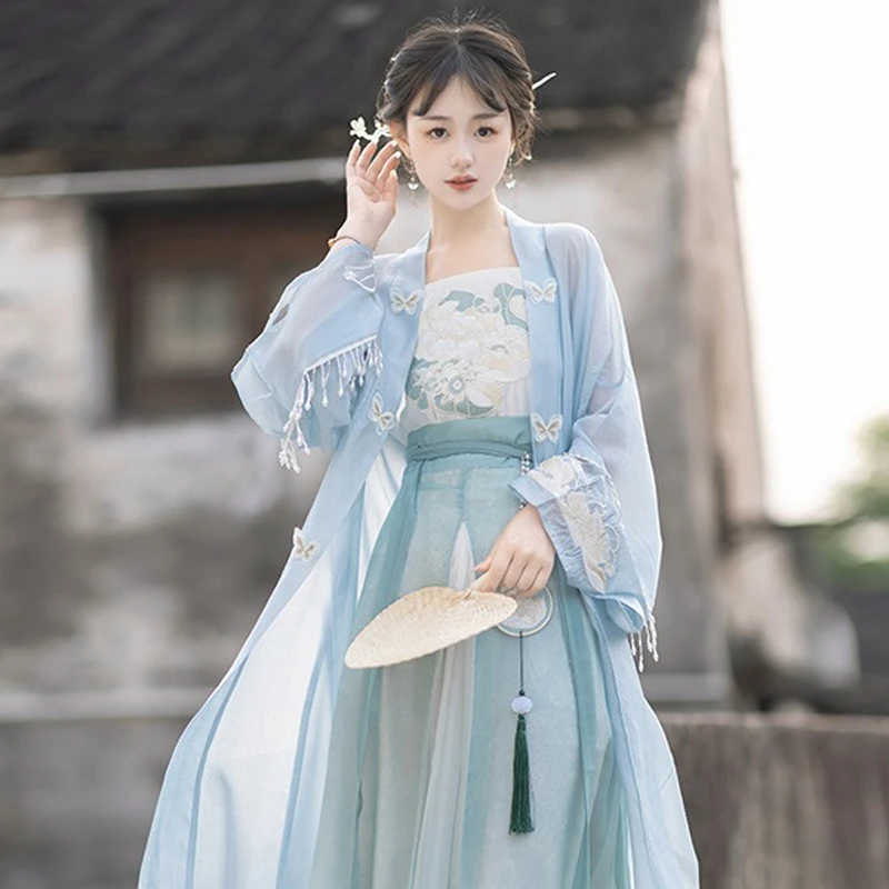 Song-Dynasty-Hanfu-Blue-Ladies-Summer-Dress-4 Song Dynasty Hanfu Blue Ladies Summer Dress