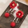 Ancient-Style-Hairball-Hair-Clip-New-Year-Headdress-Children-Red-Jewelry-4 Ancient Style Hairball Hair Clip New Year Headdress Children Red Jewelry