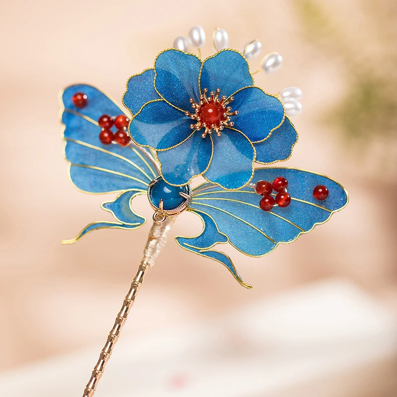 Chinese-Hairpin-Handmade-Silk-Yarn-Cheongsam-Hanfu-Accessories-2 Chinese Hairpin Handmade Silk Yarn Cheongsam Hanfu Accessories