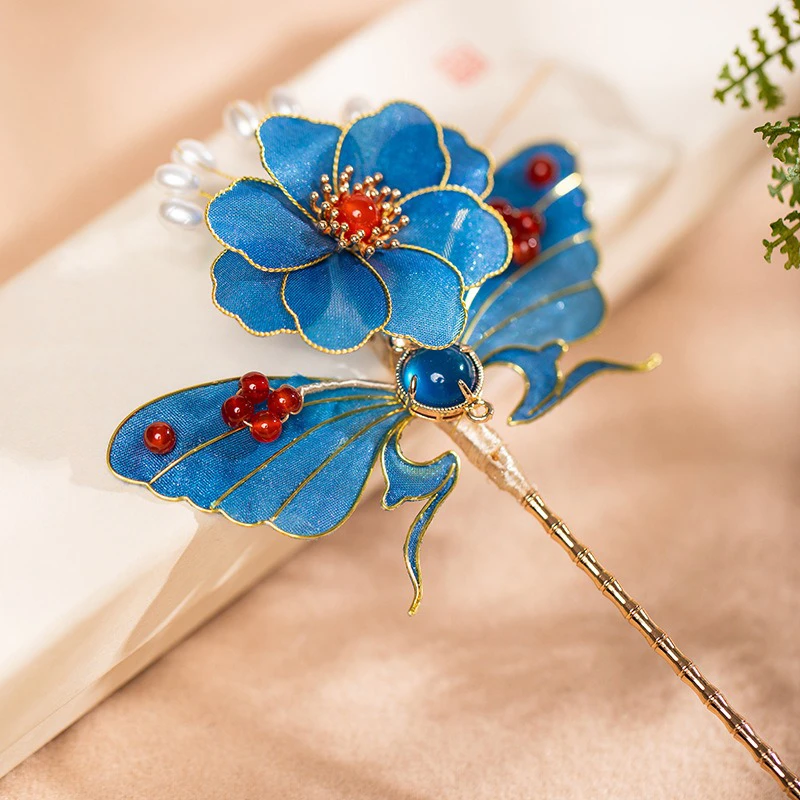 Chinese-Hairpin-Handmade-Silk-Yarn-Cheongsam-Hanfu-Accessories-3 Chinese Hairpin Handmade Silk Yarn Cheongsam Hanfu Accessories