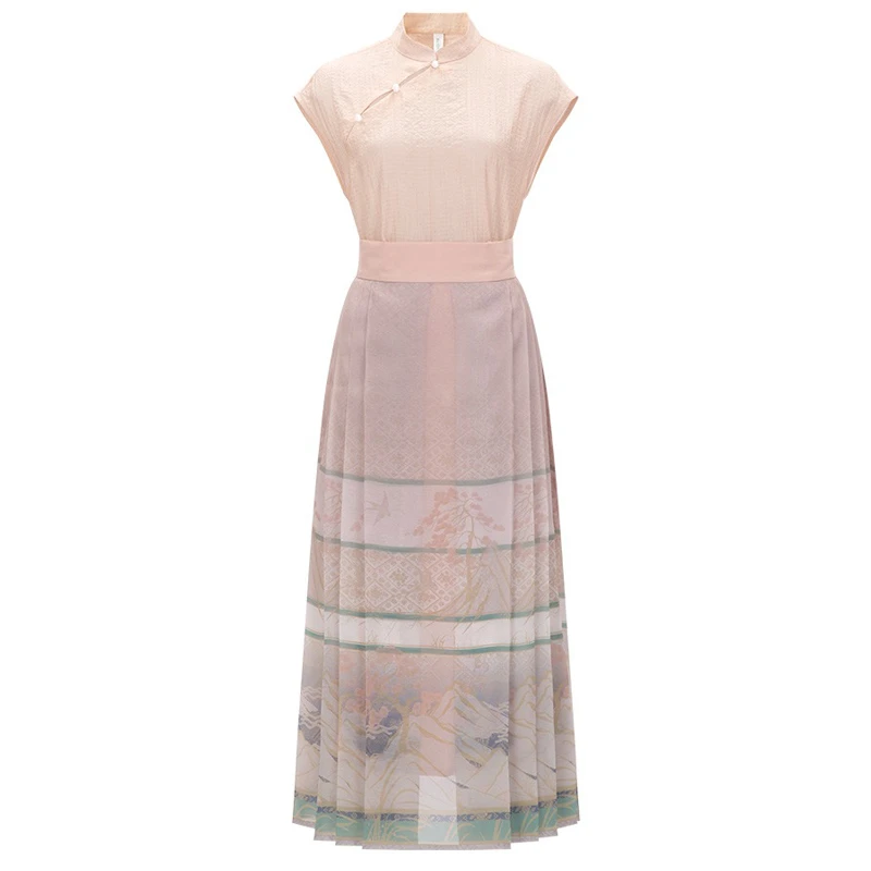 Ladies-Fashion-Hanfu-Ming-Short-Shirt-Ma-Mian-Skirt-Summer-Pink-4 Ladies Fashion Hanfu Ming Short Shirt Ma Mian Skirt Summer Pink