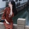 Women-Autumn-Cheongsam-Red-Plaid-Style-Large-Sleeve-Girls-Slim-Qipao-Dresses-1 Women Autumn Cheongsam Red Plaid Style Large Sleeve Girls Slim Qipao Dresses