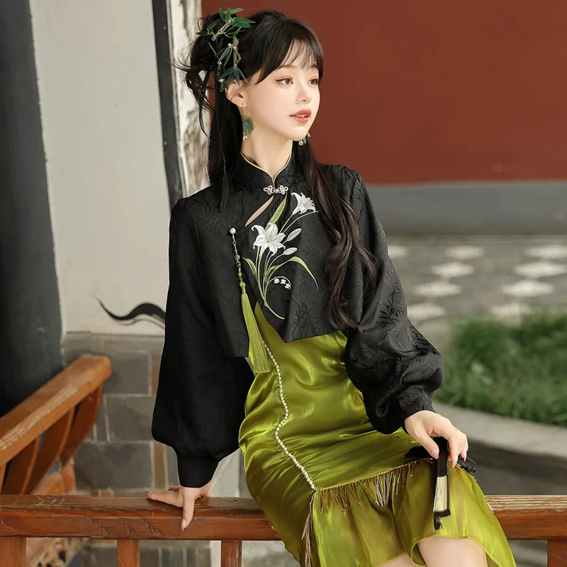 Women-Autumn-Qipao-Dresses-Daily-Vintage-Fishtail-Dresses-3 Women Autumn Qipao Dresses Daily Vintage Fishtail Dresses