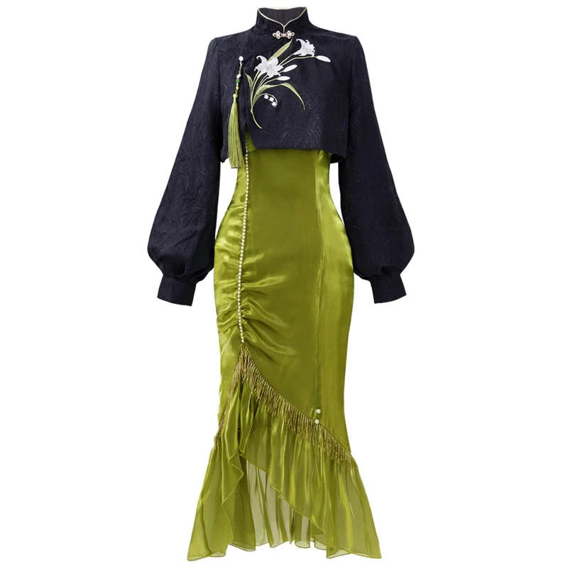 Women-Autumn-Qipao-Dresses-Daily-Vintage-Fishtail-Dresses-4 Women Autumn Qipao Dresses Daily Vintage Fishtail Dresses