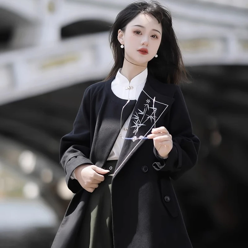 Women's-Black-Coat-Fashion-Hanfu-Daily-Fall-Costume-2 Women's Black Coat Fashion Hanfu Daily Fall Costume