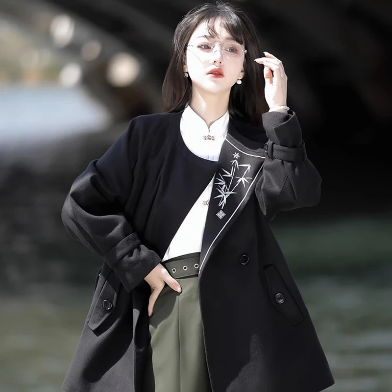 Women's-Black-Coat-Fashion-Hanfu-Daily-Fall-Costume-3 Women's Black Coat Fashion Hanfu Daily Fall Costume