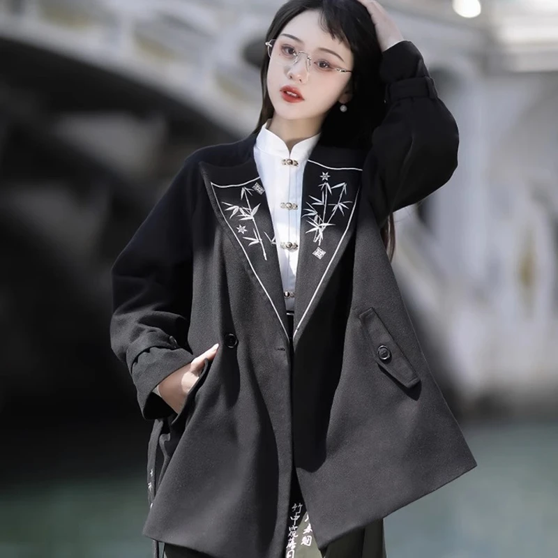 Women's-Black-Coat-Fashion-Hanfu-Daily-Fall-Costume-4 Women's Black Coat Fashion Hanfu Daily Fall Costume