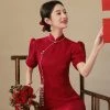 Chinese-Cheongsam-Wedding-Dress-Improved-Red-Gowns-1 Chinese Cheongsam Wedding Dress Improved Red Gowns