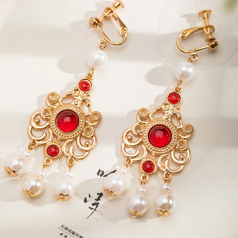 Dunhuang-Style-Earrings-Vintage-Red-Hanfu-Accessories-1 Dunhuang Style Earrings Vintage Red Hanfu Accessories