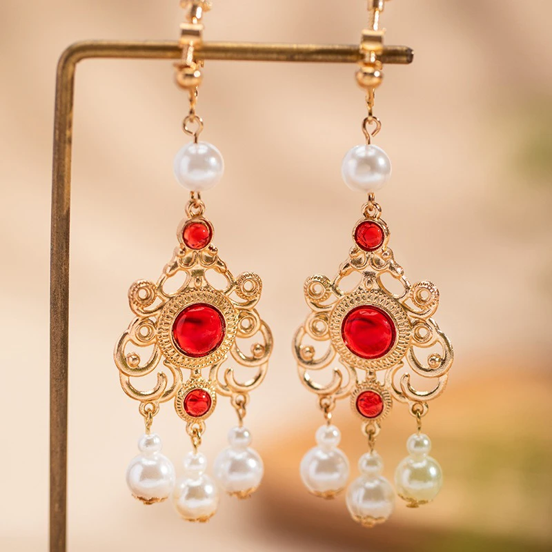 Dunhuang-Style-Earrings-Vintage-Red-Hanfu-Accessories-2 Dunhuang Style Earrings Vintage Red Hanfu Accessories