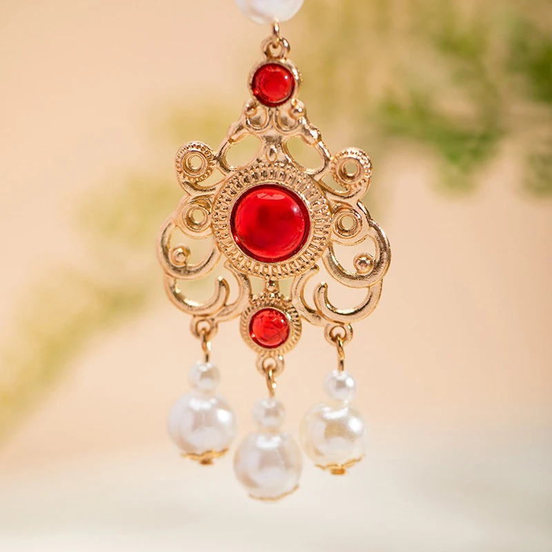 Dunhuang-Style-Earrings-Vintage-Red-Hanfu-Accessories-3 Dunhuang Style Earrings Vintage Red Hanfu Accessories