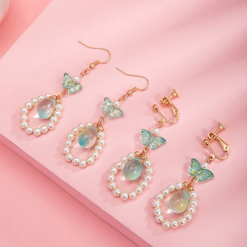 Hanfu-Earrings-Vintage-Accessories-Bow-Ear-Clips-1 Emerald Flutter