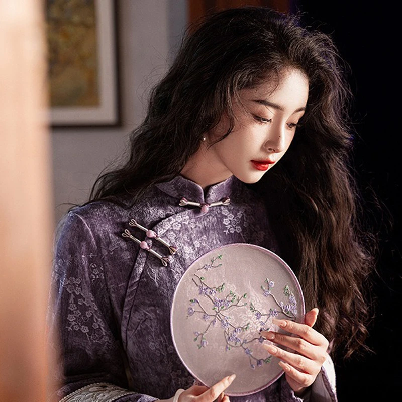 Purple-Winter-Cheongsam-Vintage-Classical-Girls-Qipao-3 Purple Winter Cheongsam Vintage Classical Girls Qipao