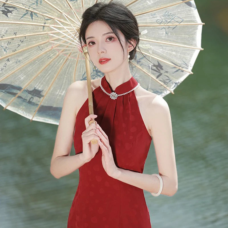 Red-Cheongsam-Improved-Style-Chinese-Wedding-Dresses-for-Summer-2 Red Cheongsam Improved Style Chinese Wedding Dresses for Summer