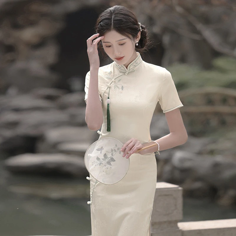 Summer-Young-Girls-Dress-White-Daily-Cheongsam-Vintage-Style-2 Summer Young Girls Dress White Daily Cheongsam Vintage Style