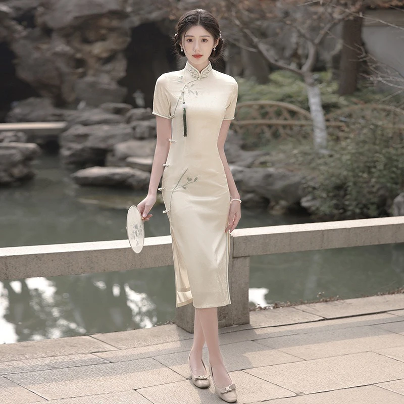 Summer-Young-Girls-Dress-White-Daily-Cheongsam-Vintage-Style-3 Summer Young Girls Dress White Daily Cheongsam Vintage Style