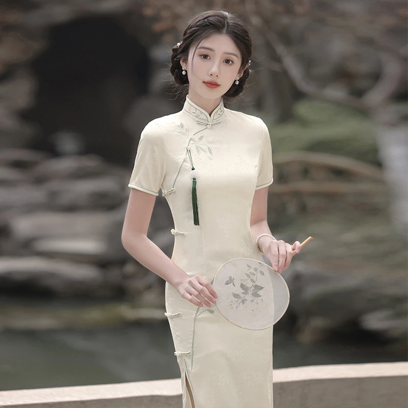 Summer-Young-Girls-Dress-White-Daily-Cheongsam-Vintage-Style-4 Summer Young Girls Dress White Daily Cheongsam Vintage Style