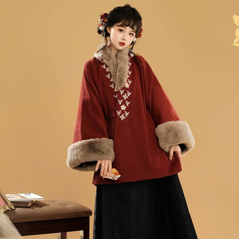Women's-Ming-Dynasty-Winter-Hanfu-Aoqun-Warm-Daily-Wear-1 Women's Ming Dynasty Winter Hanfu Aoqun Warm Daily Wear