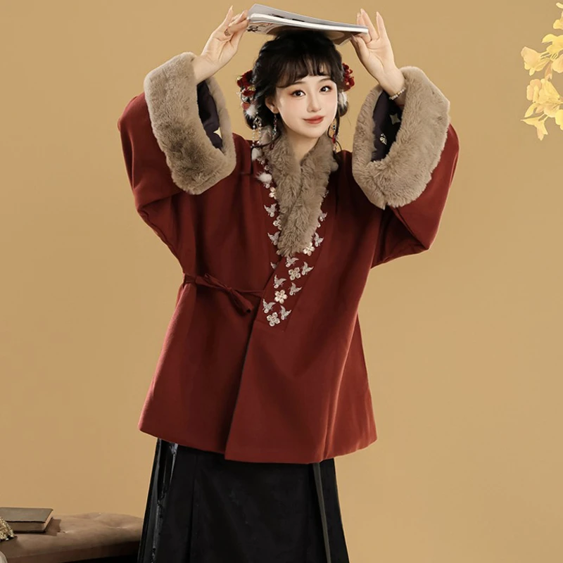 Women's-Ming-Dynasty-Winter-Hanfu-Aoqun-Warm-Daily-Wear-2 Women's Ming Dynasty Winter Hanfu Aoqun Warm Daily Wear