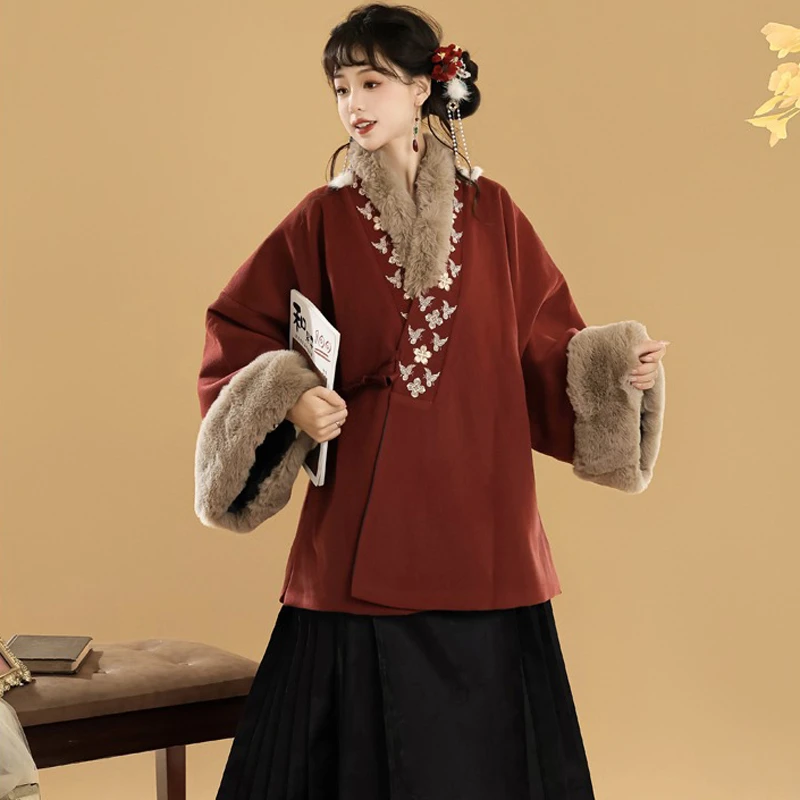 Women's-Ming-Dynasty-Winter-Hanfu-Aoqun-Warm-Daily-Wear-3 Women's Ming Dynasty Winter Hanfu Aoqun Warm Daily Wear