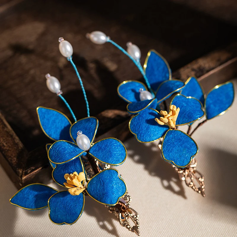 Blue-Classical-Cheongsam-Hair-Clip-Cinnamon-Flower-Velvet-Hair-Accessories-1 Blue Classical Cheongsam Hair Clip Cinnamon Flower Velvet Hair Accessories
