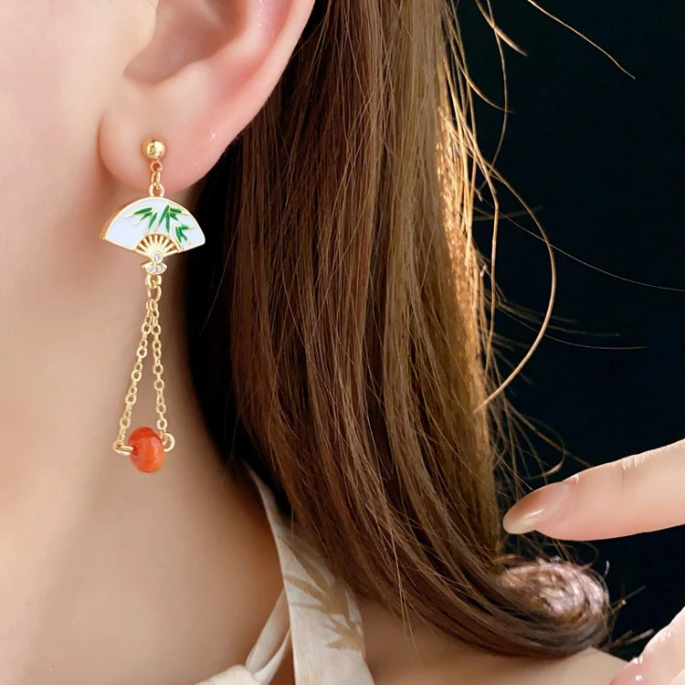 Fan Earrings Zirconia Retro Vintage Luxury Premium Jewelry